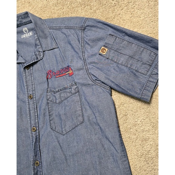 Atlanta Braves Chef Shirt Mens Small Blue Chambray Button Down Chef Works - Picture 4 of 16